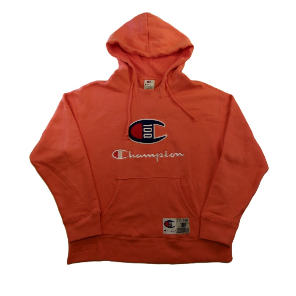 Champion Hoodie Mens Large Coral Pink 100th Anniversary Chenille Logoโ